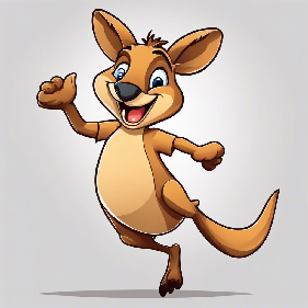 A cartoon kangaroo jumping and smiling, cute, funny, high quality cartoon, white background