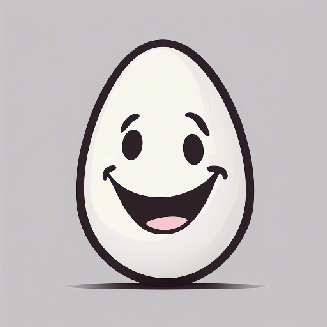 A cartoon illustration of a smiling egg on a grey background