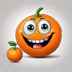 A funny cartoon orange, illustrated, high quality, white background