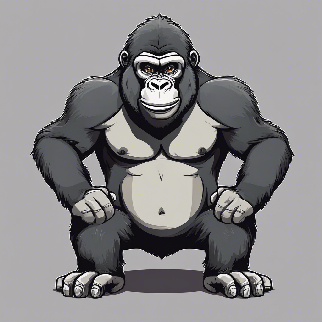 A cartoon gorilla, smiling, illustrated