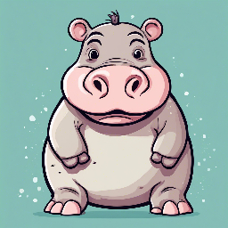 A cartoon illustration of a hippo, cute, high quality svg