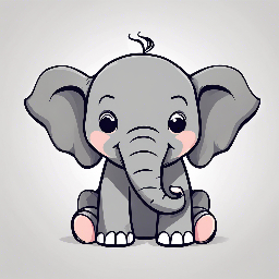 A cartoon illustration of an elephant, cute, high quality svg