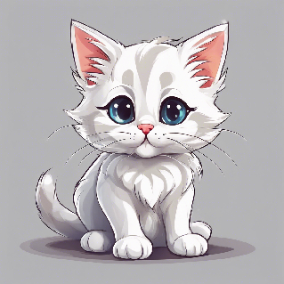 A cute cartoon kitten, small, furry, cartoon, illustrated, high quality, white background