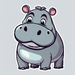 A cartoon illustration of a hippo, cute, high quality svg