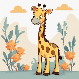 A cartoon illustration of a giraffe, cute, high quality svg