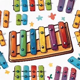 A cartoon illustration of a colorful xylophone, white background, high quality vector svg