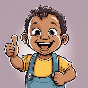 A cartoon illustration of a toddler giving the thumbs up